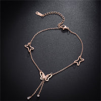 Cubic Zirconia & 18k Rose Gold-Plated Butterfly Charm Anklet