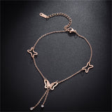 Cubic Zirconia & 18k Rose Gold-Plated Butterfly Charm Anklet