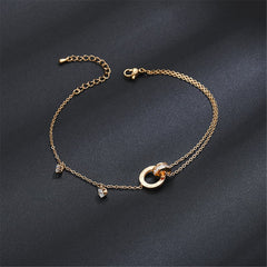 18K Rose Gold-Plated & Cubic Zirconia Crossing Ring Charm Anklet