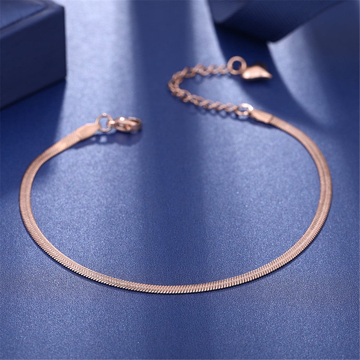 18K Rose Gold-Plated Snake Chain Anklet, rose gold bracelet for women, elegant gift for her, front view