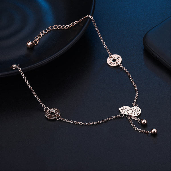18k Rose Gold-Plated Calabash & Coin Charm Anklet