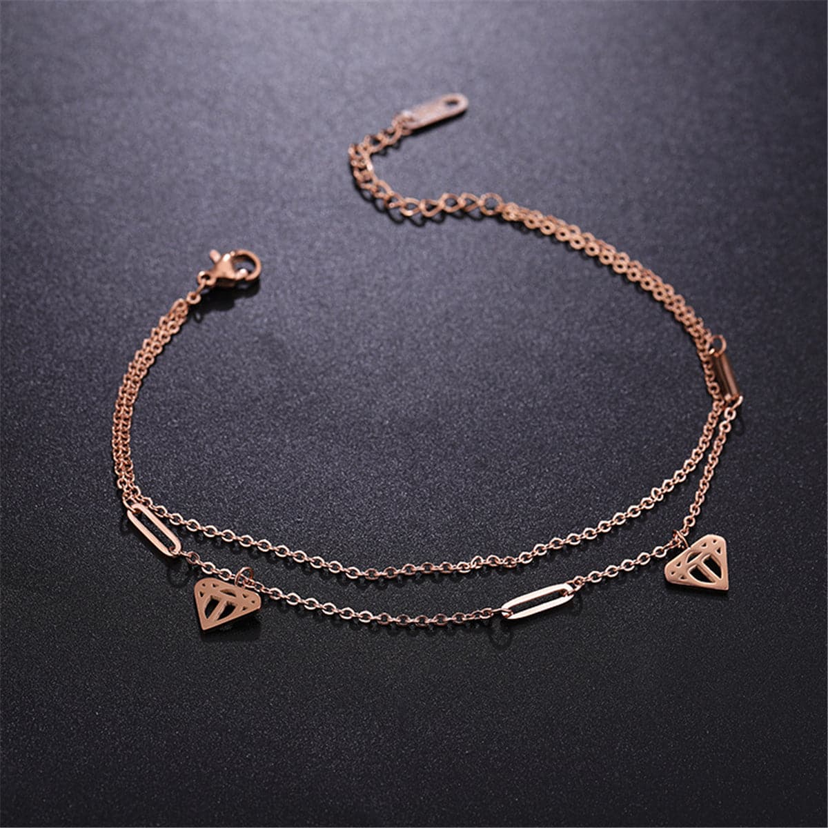 18K Rose Gold-Plated Heart Layer Anklet, rose gold anklet bracelet, everyday style, side view