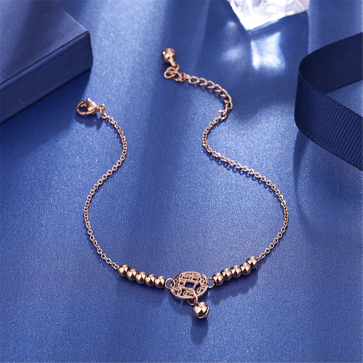 18K Rose Gold-Plated Coin Charm Bead Anklet