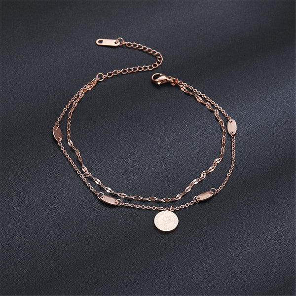 18k Rose Gold-Plated Coin Layer Anklet
