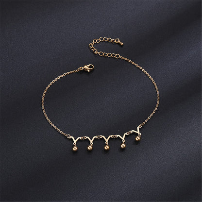 18K Rose Gold-Plated Crown Charm Anklet, rose gold anklet bracelet, elegant gift for her, front view