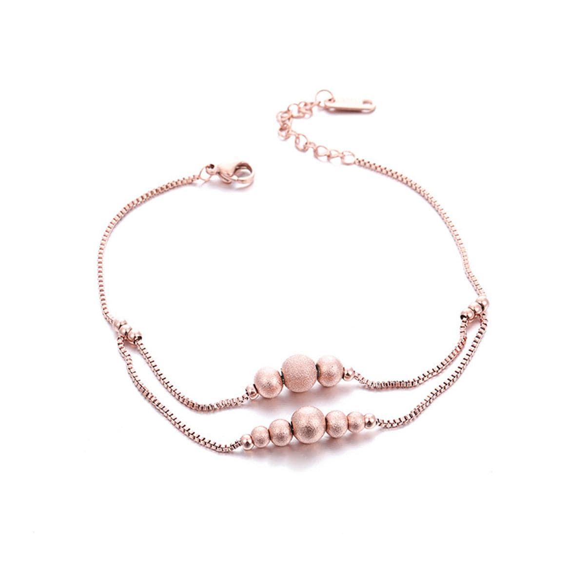 18K Rose Gold-Plated Frosted Bead Layer Anklet