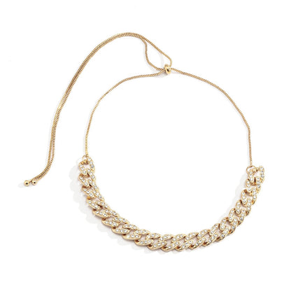 Cubic Zirconia and 18K Gold-Plated Figaro Statement Necklace, gold pendant necklace for women, botanical inspired, side view