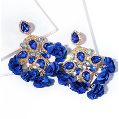 Blue Crystal & Cubic Zirconia Silk 18K Gold-Plated Floral Tassel Drop Earrings