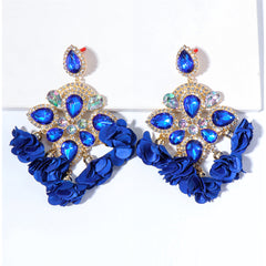 Blue Crystal & Cubic Zirconia Silk 18K Gold-Plated Floral Tassel Drop Earrings