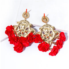 Red Crystal & Cubic Zirconia Silk 18K Gold-Plated Floral Tassel Drop Earrings