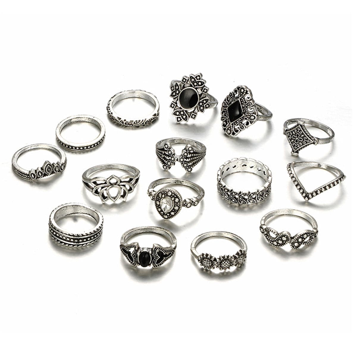 Cubic Zirconia and Resin Silver-Plated Sunflower Ring Set, jewelry gift sets for women, detail close-up