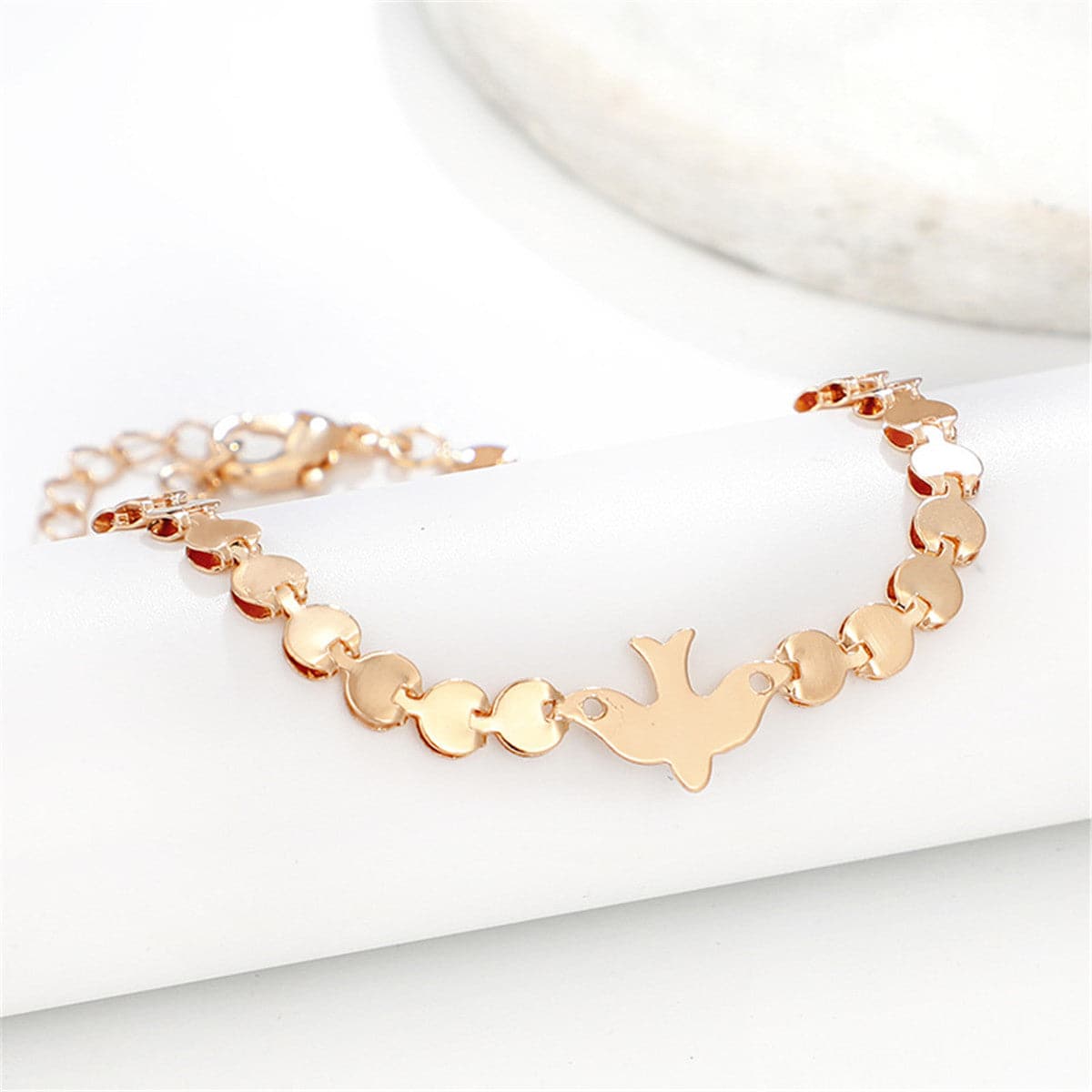 18K Gold-Plated Bird Bracelet, gold bracelet for women, botanical inspired, detail close-up