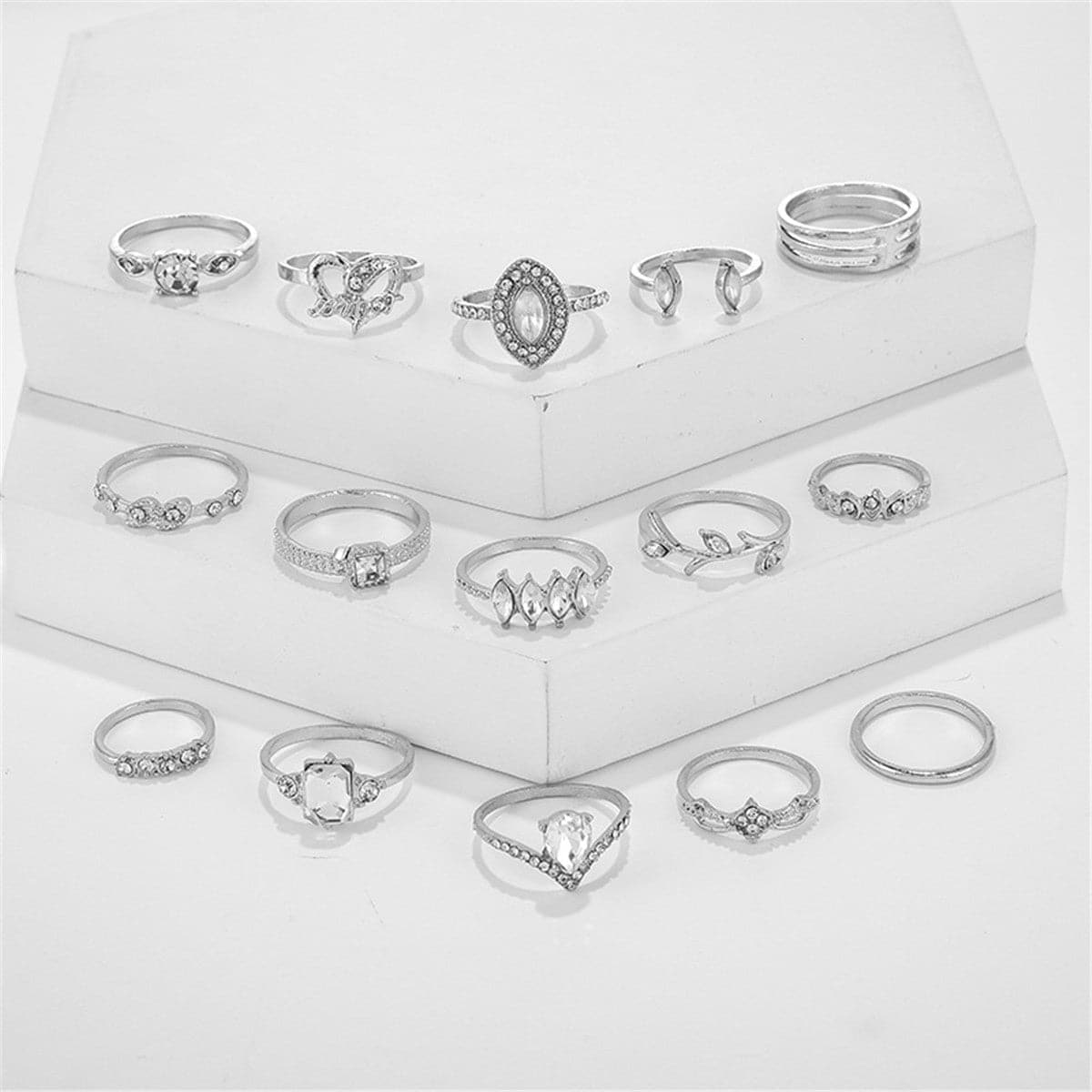 Cubic Zirconia and Silver-Plated Heart Ring Set, jewelry gift sets for women, elegant gift for her, side view