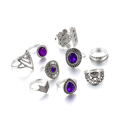 Purple Cubic Zirconia & Crystal Triangle Drop Ring Set