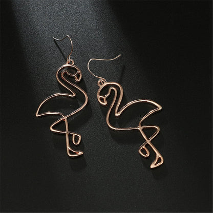 18K Gold-Plated Flamingo Drop Earrings, gold drop earrings for women, botanical inspired, front view