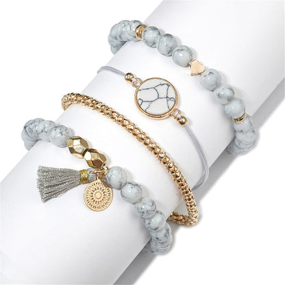 Gray Turquoise and 18K Gold-Plated Stretch Bracelet Set, jewelry gift sets for women, detail close-up