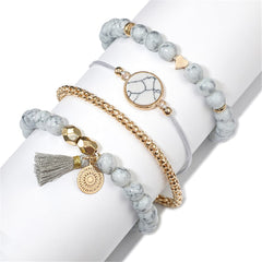 Gray Turquoise & 18K Gold-Plated Stretch Bracelet Set