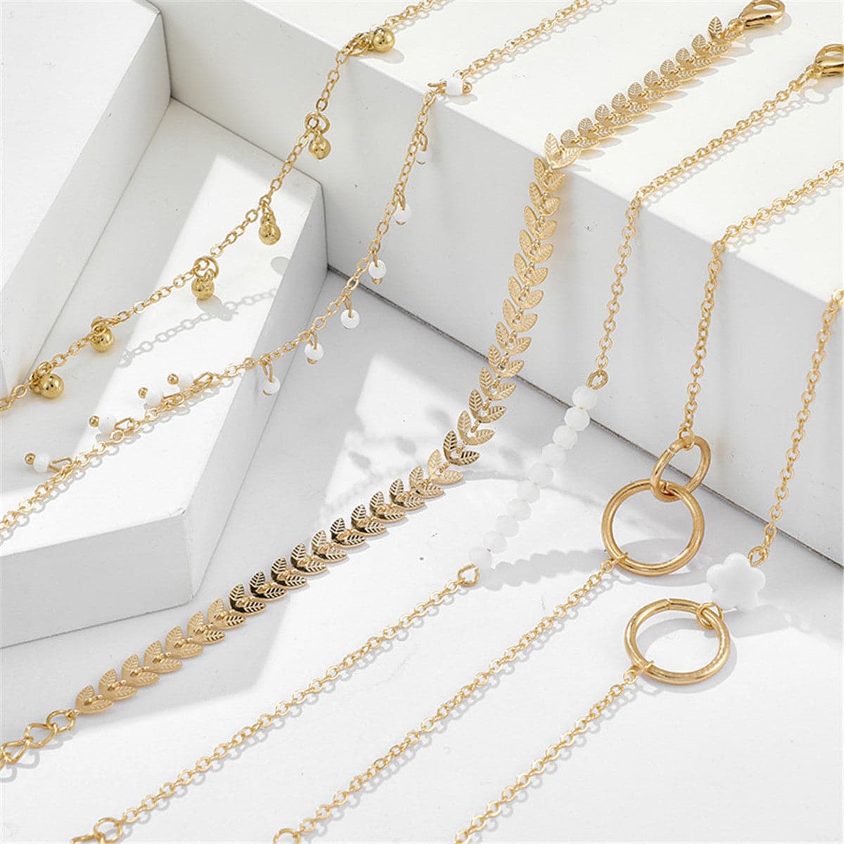 18K Gold-Plated Leaf Bracelet Set, jewelry gift sets for women, everyday style, lifestyle look