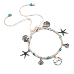 Turquoise & Silver-Plated Starfish Charm Anklet