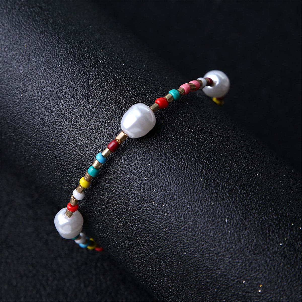 Pearl and Multi-Colored Howlite Beaded Anklet, anklet bracelet, botanical inspired, detail close-up