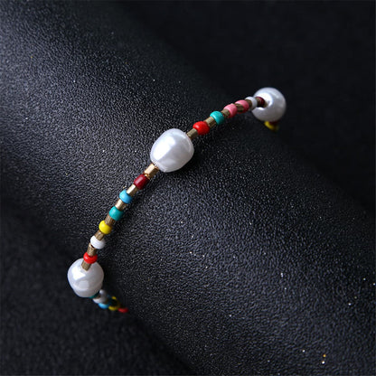 Pearl and Multi-Colored Howlite Beaded Anklet, anklet bracelet, botanical inspired, detail close-up