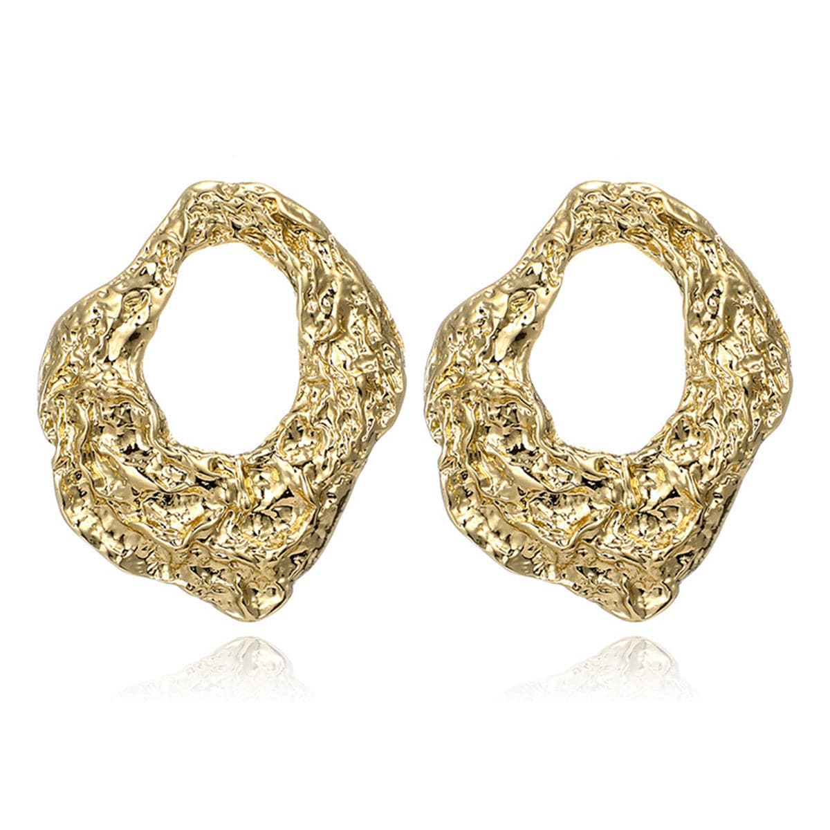 18K Gold-Plated Wrinkled Geometry Hoop Drop Earrings, gold stud earrings for women, elegant gift for her, side view
