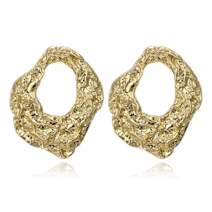 18K Gold-Plated Wrinkled Geometry Hoop Drop Earrings, gold stud earrings for women, elegant gift for her, side view