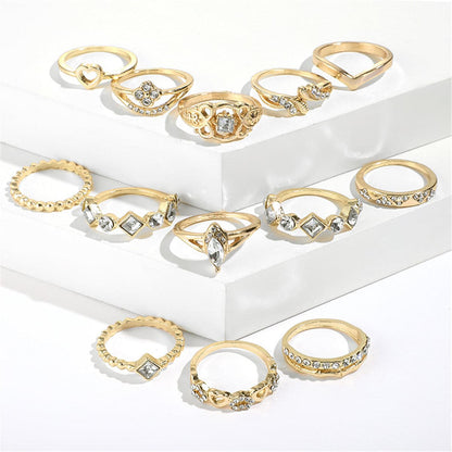 Cubic Zirconia and 18K Gold-Plated Open Alternating Heart Ring Set, jewelry gift sets for women, side view