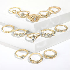 Cubic Zirconia & 18K Gold-Plated Open Alternating Heart Ring Set