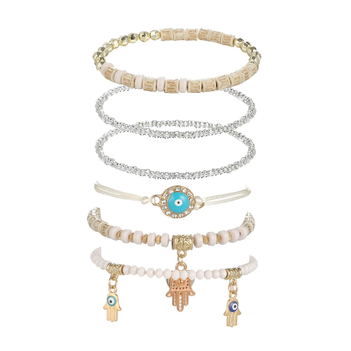 Turquoise & 18K Gold-Plated Hamsa Heart Bracelet Set