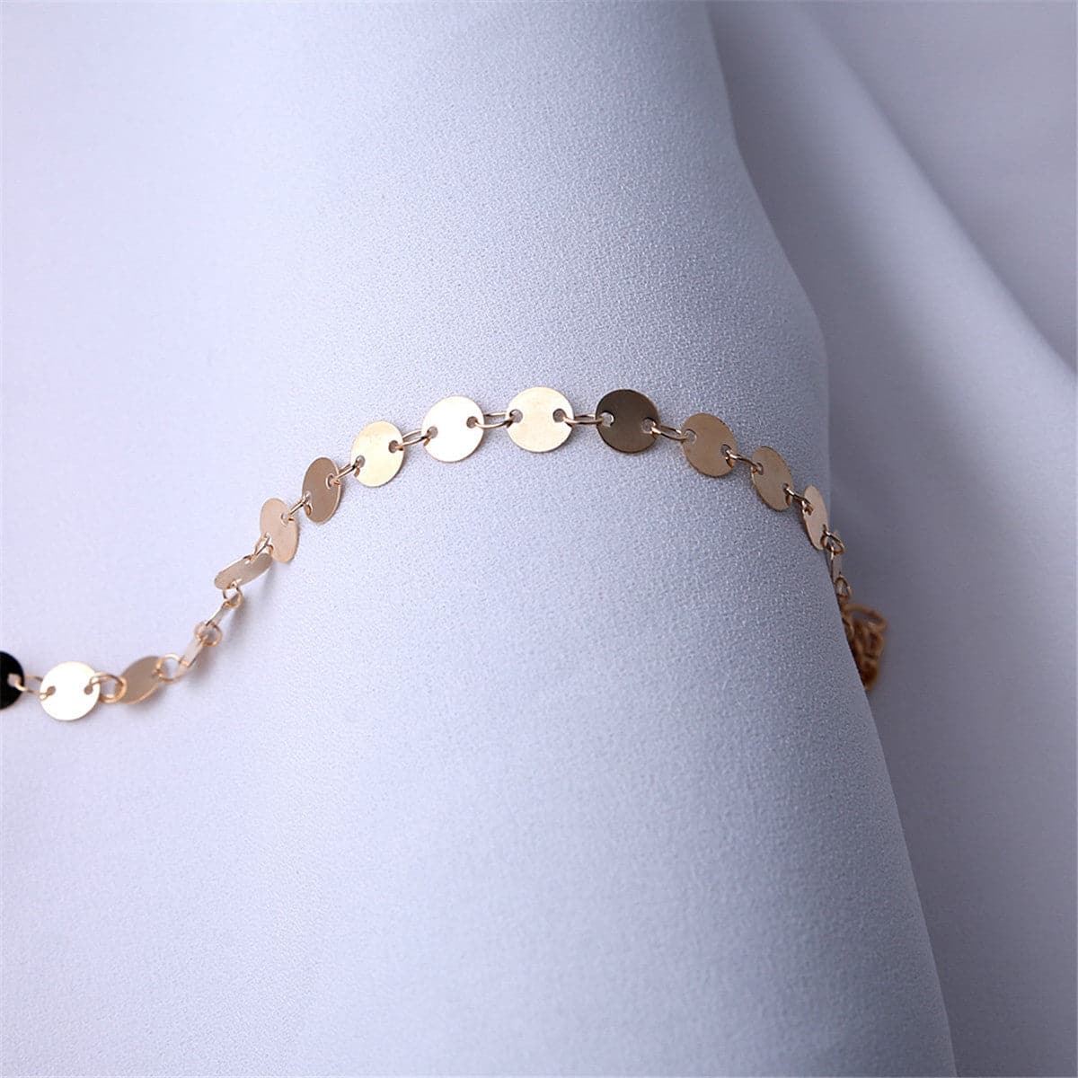 18K Gold-Plated Disc Mariner Chain Anklet, gold anklet bracelet, dainty minimalist design, styled look