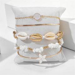 White Shell & 18K Gold-Plated Charm Bracelet Set