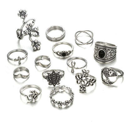 Black and Silver-Plated Botany Ring Set, jewelry gift sets for women, everyday style, side view