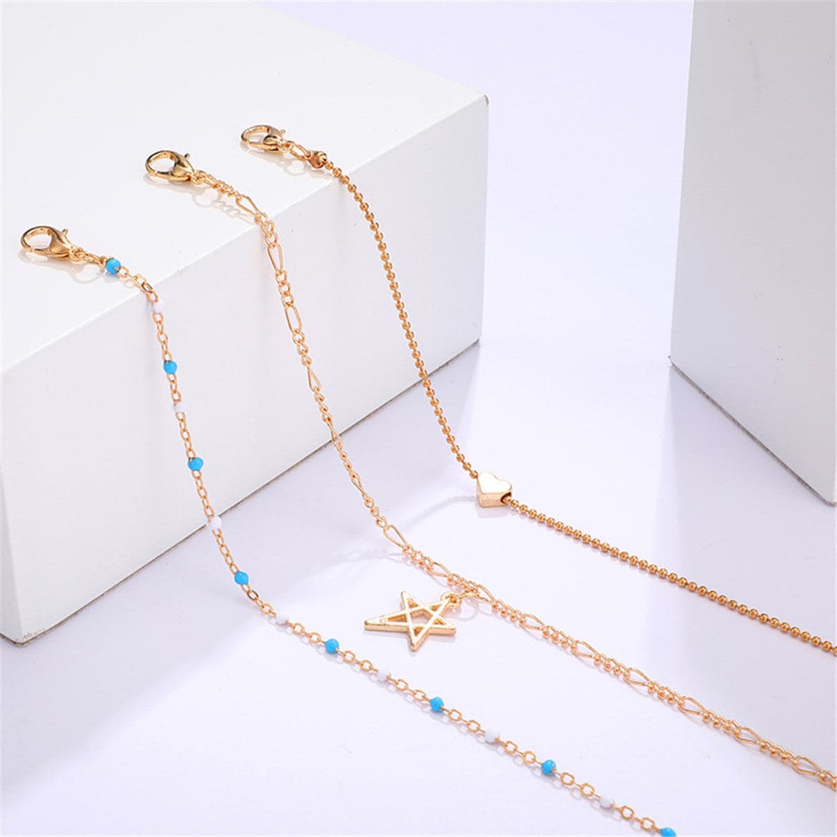 18K Gold-Plated Star & Heart Bracelet Set