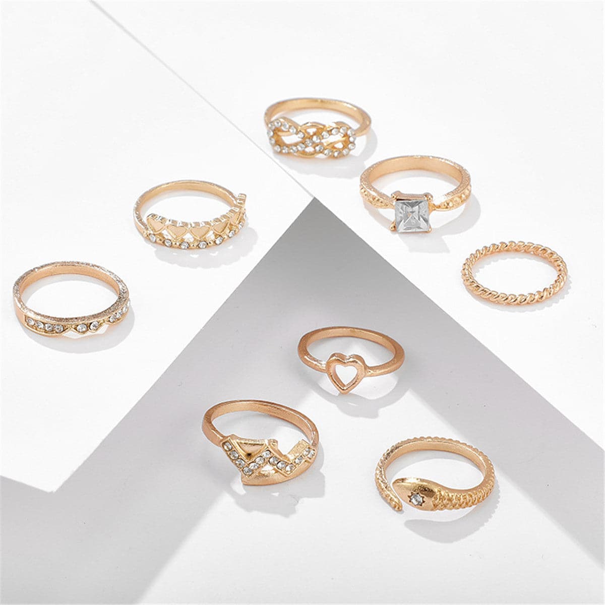 Cubic Zirconia & 18K Gold-Plated Snake Bypass Ring Set