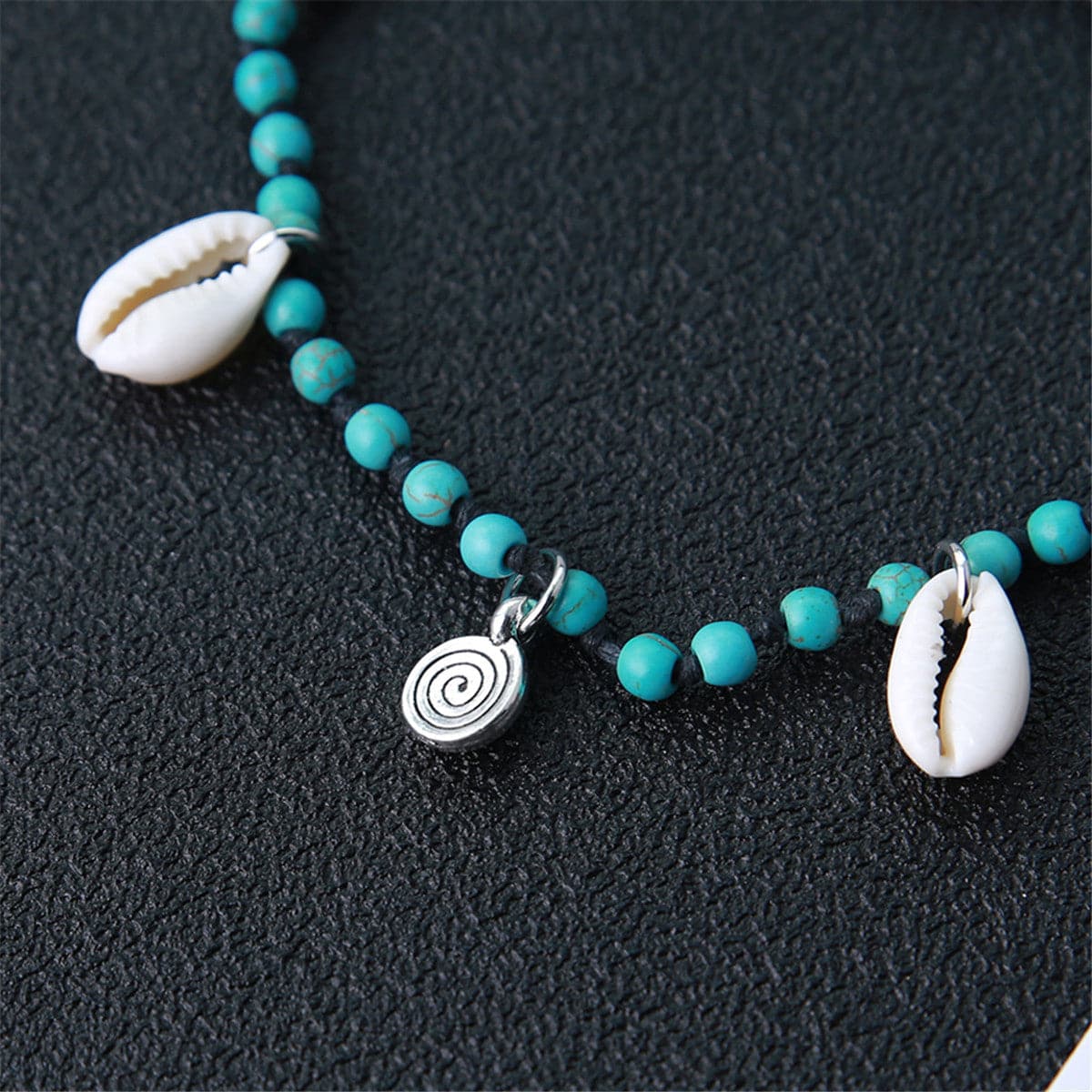 Turquoise and Silver-Plated Shell Adjustable Anklet, silver anklet bracelet, botanical inspired, lifestyle look