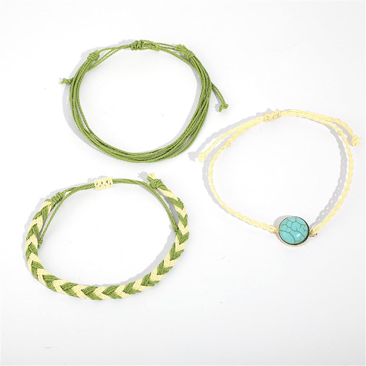 Turquoise and Polyster 18K Gold-Plated Braided Bracelet Set, jewelry gift sets for women, detail close-up