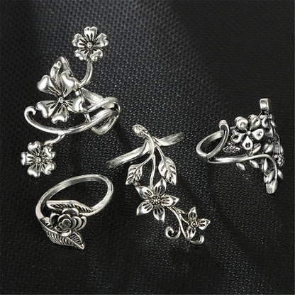 Silver-Plated Floral Leaf Ring Set, jewelry gift sets for women, vintage-inspired design, side view