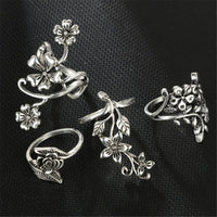 Silvertone Floral Leaf Ring Set