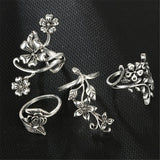 Silvertone Floral Leaf Ring Set