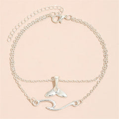 Silver-Plated Fishtail Charm Anklet & Wave Charm Anklet