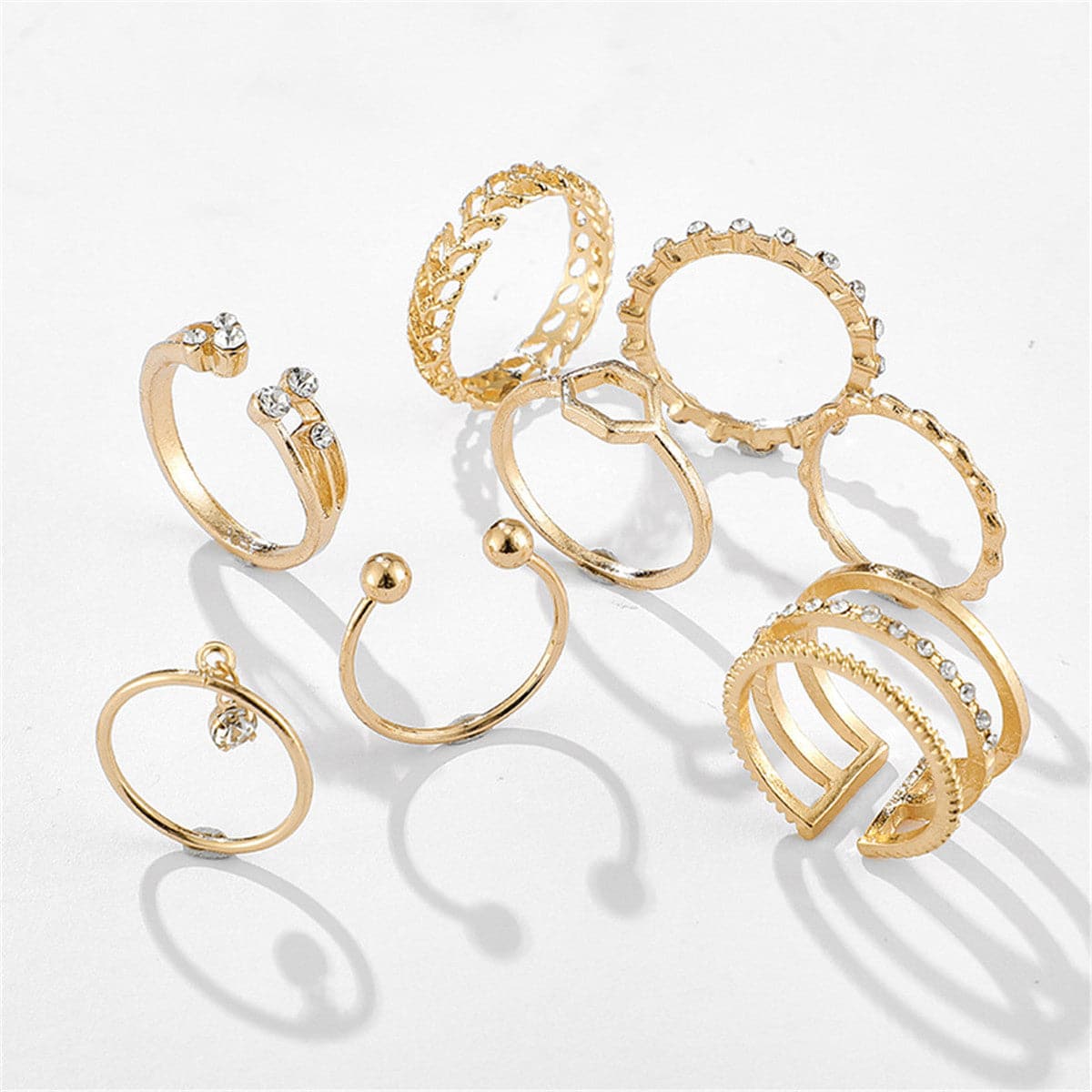Cubic Zirconia & 18K Gold-Plated Openwork Octagon Ring Set