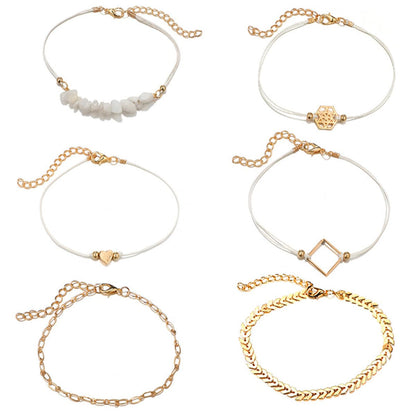 White Resin and 18K Gold-Plated Geometric Charm Bracelet Set, jewelry gift sets for women, detail close-up