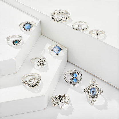 Cubic Zirconia and Silver-Plated Tortoise Ring Set, jewelry gift sets for women, dainty minimalist design, side view