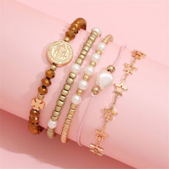 Pearl & 18K Gold-Plated Star Beaded Bracelet Set