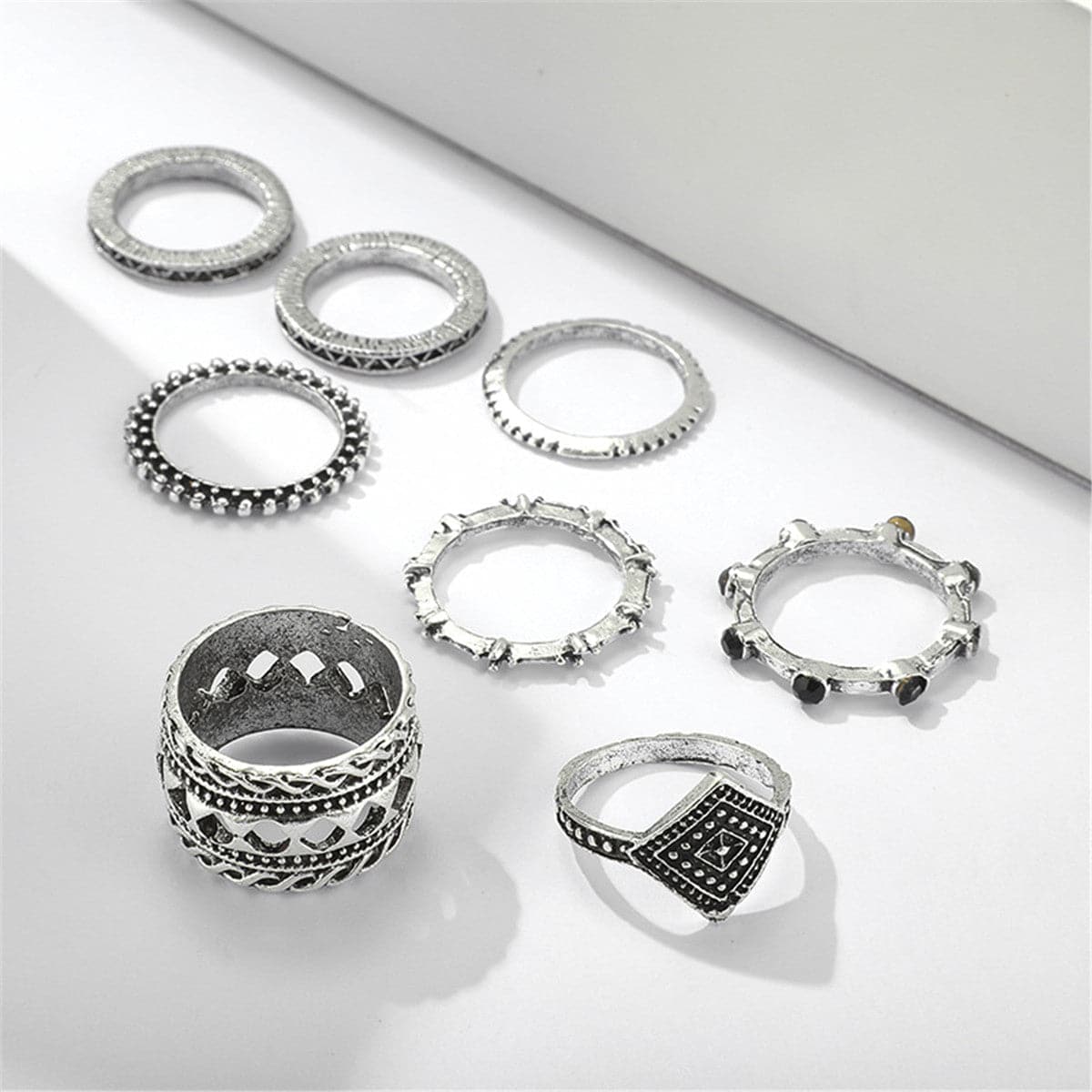 Cubic Zirconia & Silver-Plated Station Ring Set