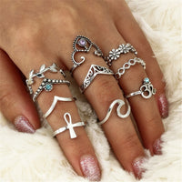 Cubic Zirconia & Silver-Plated Leaf Ring Set