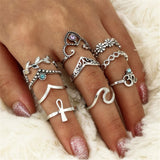 Cubic Zirconia & Silver-Plated Leaf Ring Set