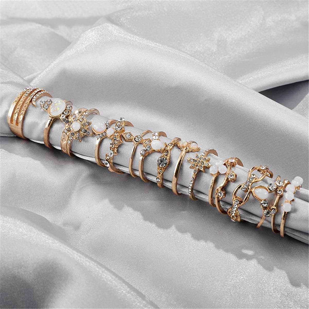Cubic Zirconia & 18K Gold-Plated Snowflake Ring Set