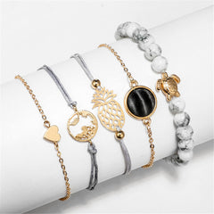 Gray Turquoise & 18K Gold-Plated Pineapple Bracelet Set